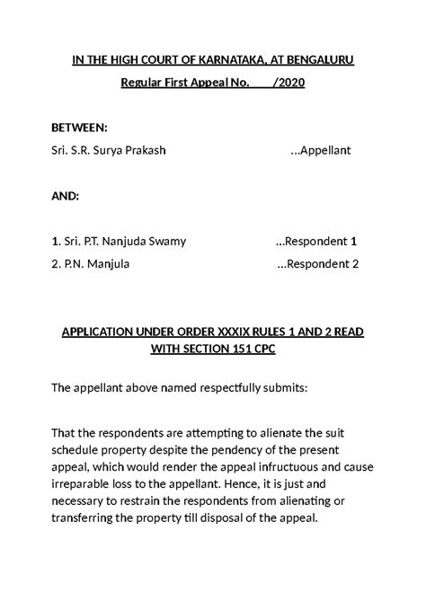 RFA No. Regular First Appeal - Application for Temporary Injunction ...