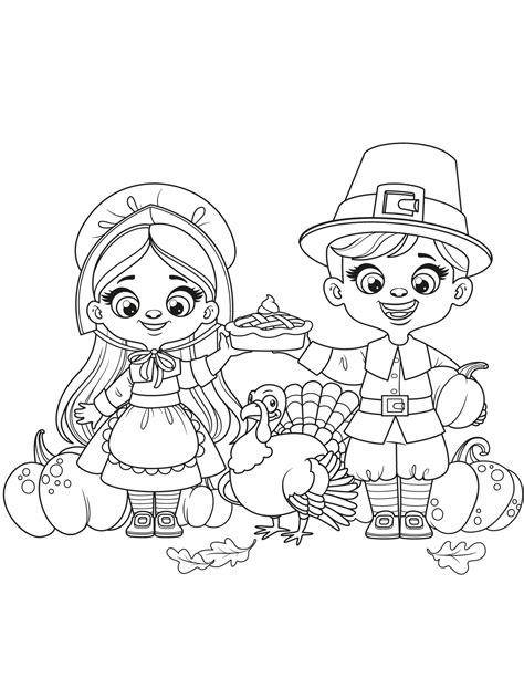 Pilgrims And Indians First Thanksgiving Coloring Pages