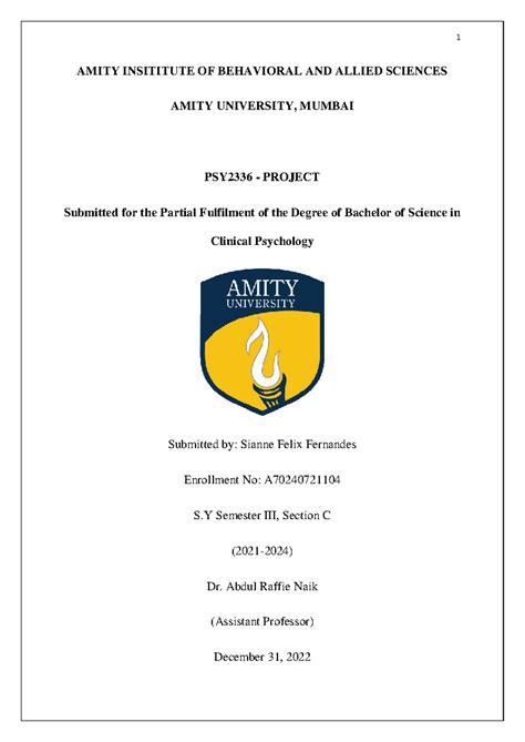 Project SF SEM 3 - AMITY INSITITUTE OF BEHAVIORAL AND ALLIED SCIENCES ...
