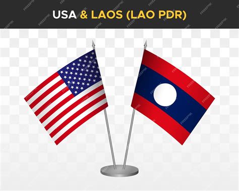 Usa united states america vs laos lao pdr desk flags mockup 3d vector ...