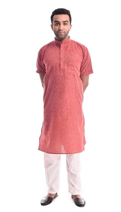 Buy Royal Kurta Mens Linen Half Sleeve Kurta Pyjama Red at Amazon.in