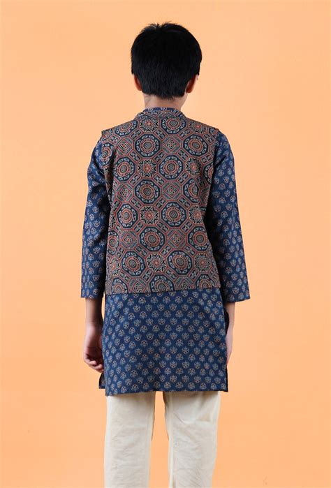 Axel Indigo Ajrakh Print Cotton Nehru Jacket – TJORI