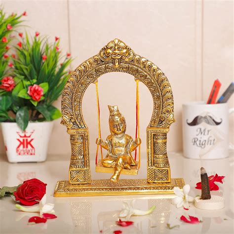 Buy KridayKraft Metal Laddu Gopal Swing Jhula Gold Plated Krishna Jhula ...