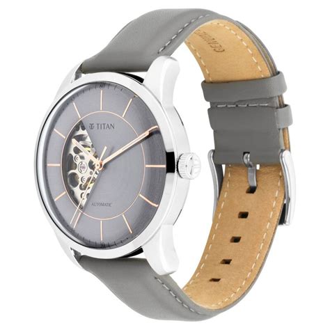 Buy Online Titan Automatics Grey Dial Automatic Leather Strap Watch for ...