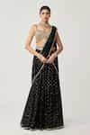 Buy Black Georgette Sequins, Mirrors Pre-draped Flared Pant Saree With ...