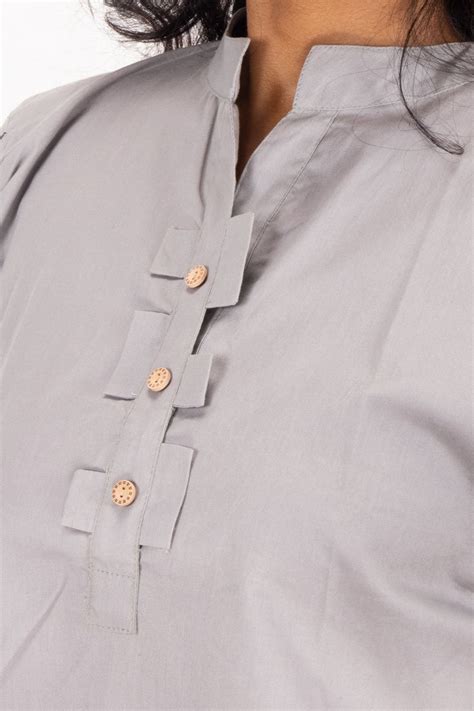 Grey Chinese Collar Cotton Crop Top 10068104 | Avishya.com