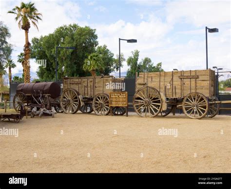 California, death Valley National Park. The Borax Museum, 20 Mule Team Wagon Train, used to haul ...