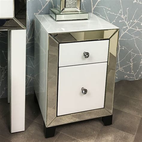 Arctic White Mirrored Glass 2 Drawer Bedside Cabinet Table | Picture Perfect Home