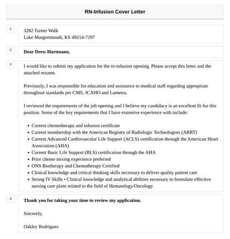 RN-Infusion Cover Letter | Velvet Jobs