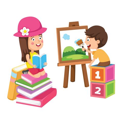 Children painting and reading a book hobby concept 2559032 Vector Art ...
