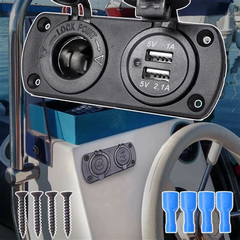12V Car Boat Dual USB Port Charger Cigarette Lighter Socket Mount Panel ...