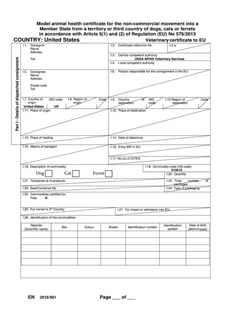 2016 Form USDA Model Animal Health Certificate for the Non-Commercial ...