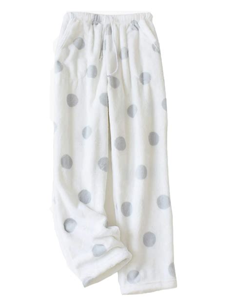 Women Fleece Pajama Pants with Pockets Drawstring Solid Color Polka Dot ...