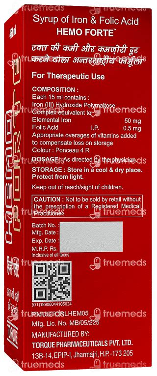 Hemo Forte Syrup 450 Ml - Uses, Side Effects, Dosage, Price | Truemeds