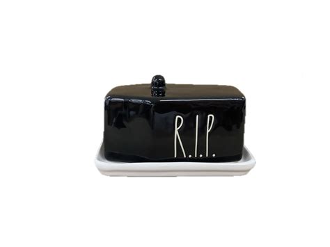 Rae Dunn Ceramic Halloween Butter Dish with Black - Coffin Shape - RIP - Walmart.com