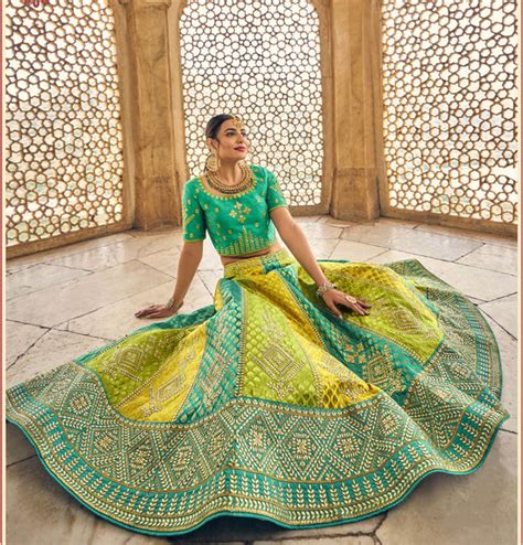 3d Mango Color Heavy Gota Pati Work Kanchipuram Silk Semi-Stitched Wed ...