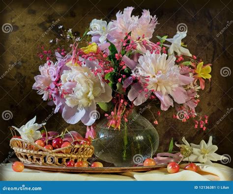 Still Life with Flowers Peonies Beauty Stock Image - Image of food ...