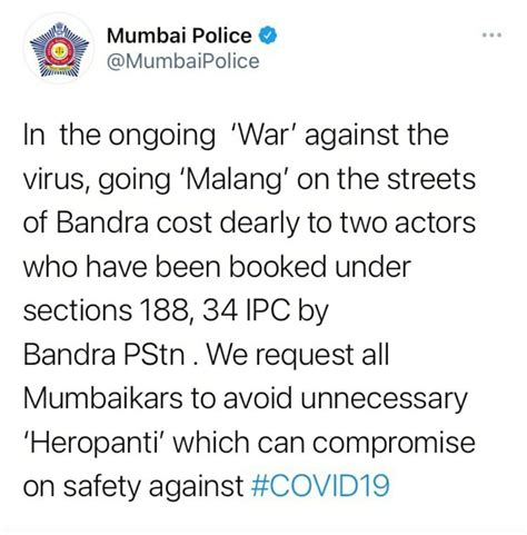 Mumbai Police takes a dig at Tiger, Disha over violation of COVID norms