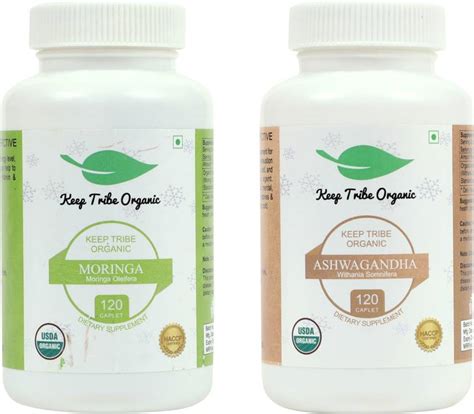 Keep Tribe Organic 100% Organic Moringa & Ashwagandha Tablets Combo ...