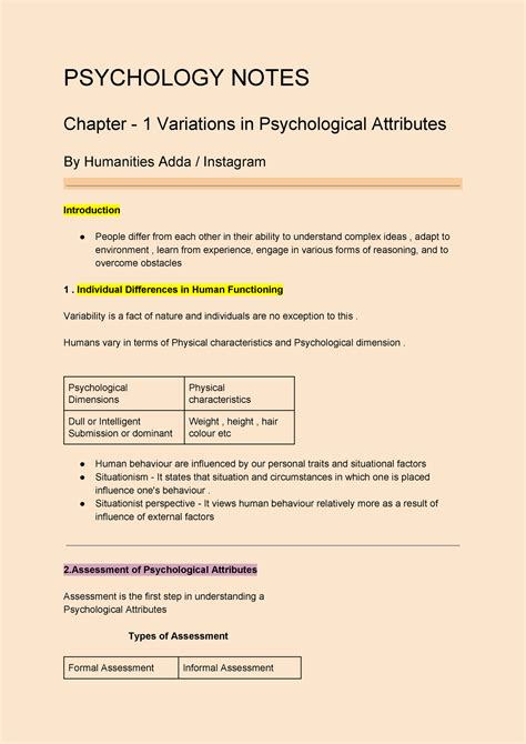 Ch1 - wvwvdwv - PSYCHOLOGY NOTES Chapter - 1 Variations in ...