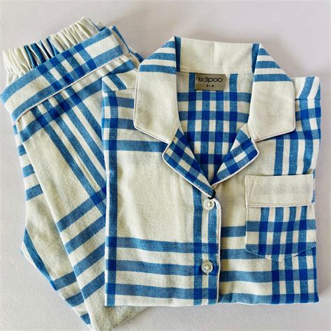 Cotton Flannel Kids Night Suit - White Checks Design