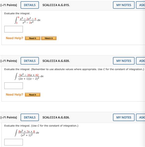 Solved [-/1 Points] SCALCCC4 A.G.015. Evaluate the integral. | Chegg.com