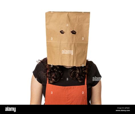 Young woman wearing paper bag over her head Stock Photo - Alamy