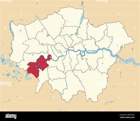 Red location map of the BOROUGH OF RICHMOND UPON THAMES, LONDON Stock ...