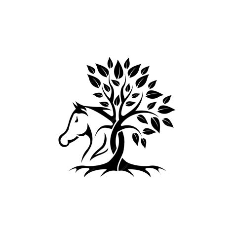Horse tree nature art silhouette logo design icon element vector ...