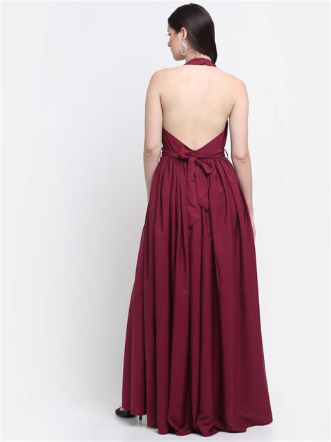 Emeros Women Wine Solid Halter Neck Gorgeous Dress