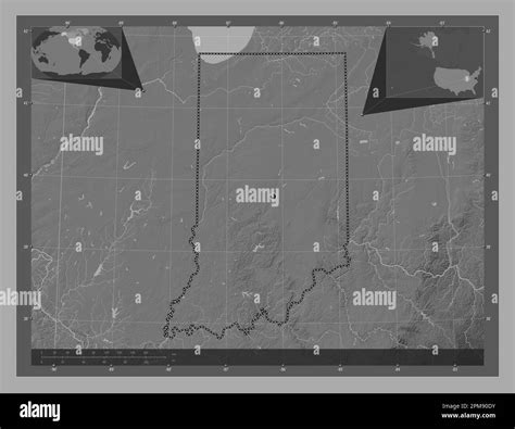 Indiana, state of United States of America. Bilevel elevation map with ...