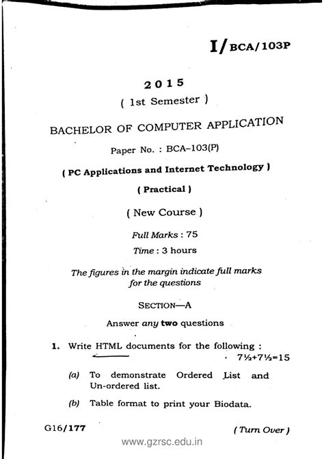 BCA PC Application AND Internet Technology QP - Bachelor of computer ...