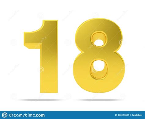 Gold Metal Number 18 Eighteen Isolated on White Background, 3d ...