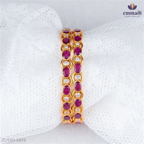 Vaishnavi Elegant Red Stone Bangles – Emmadi Silver Jewellery