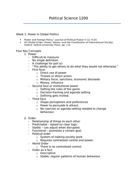 Poli Sci 1200 Week 1 - Poli sci notes 1200 carleton - Political Science ...