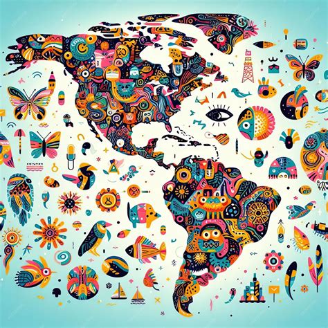 Illustration Map of Latin America with Cultural Icons Representing Each ...