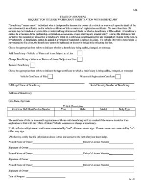 AR Request For Title Or Watercraft Registration With Beneficiary 2011 ...