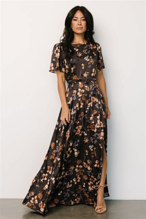 Agnes Satin Maxi Dress | Brown Floral – Baltic Born