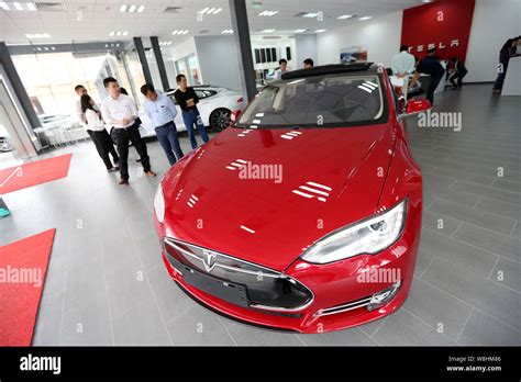 A Tesla Model X in its store in Shanghai.