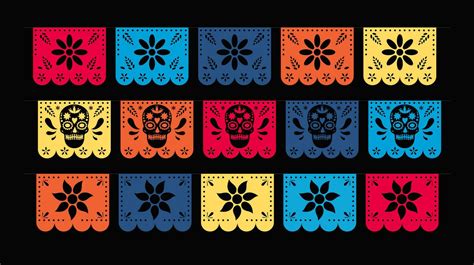 The day of the dead. Papel picado mexican holiday flags. Paper cut ...
