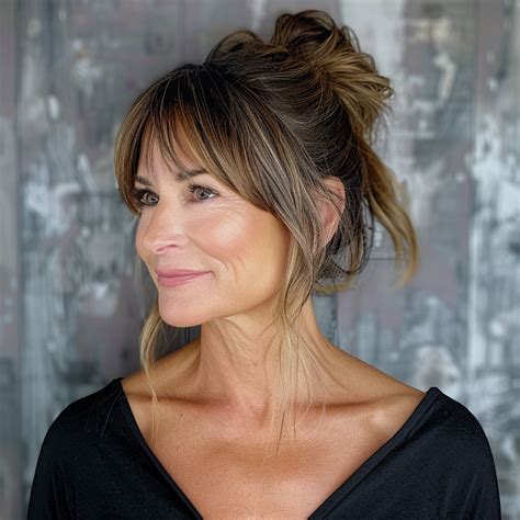 15 Sleek Low Bun with Side Bangs | Bangs with medium hair, Thick hair ...