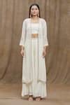 Buy Off White Chanderi Silk, Viscose, Organza, Flared Pant Set With ...