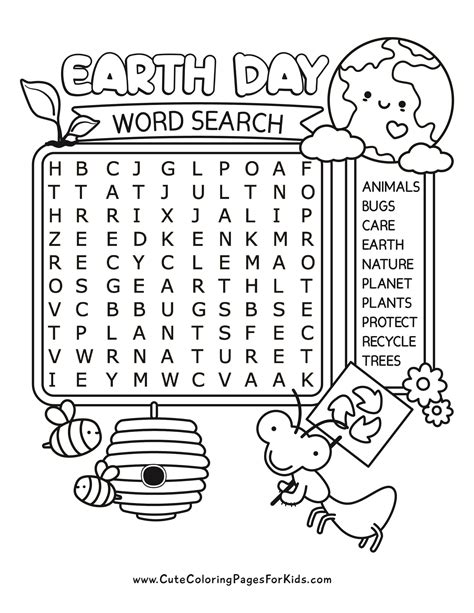 Free Printable Earth Day Word Search Puzzles for Kids - Cute Coloring ...