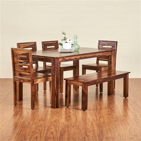Buy Adana Sheesham Wood 6-Seater Dining Set with Bench and Chairs ...