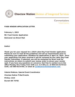 Food Vendor Application Letter Sample - Fill and Sign Printable ...
