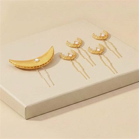 Chaand Mahal Gold Hair Pins - Set of 5 - White – Hair Drama Company