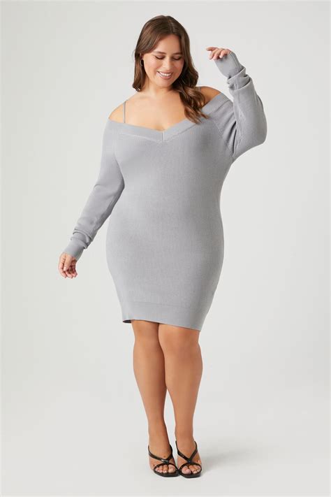 Swft Vape Review Plus Size Open-Shoulder Mini Sweater Dress Plus Size ...