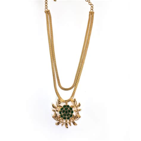 Rani Foliage Gold Necklace with flat chains and green crystals – Suhani ...