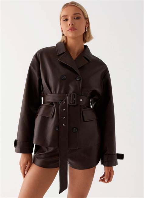 Francisco Cropped Trench Coat - Brown – Peppermayo