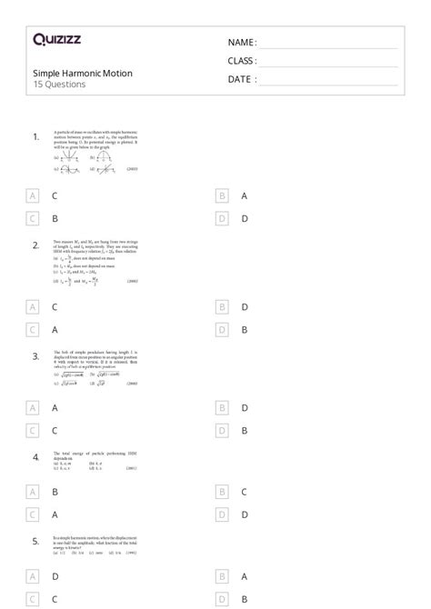50+ simple harmonic motion worksheets for 11th Class on Quizizz | Free ...